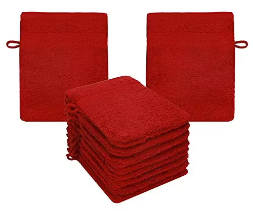 Betz Premium Waschandschuhe 10-teilig - Frottee Waschlappen Gesicht reinigen - aus 100% Baumwolle - Babywaschhandschuh - dunkelrot