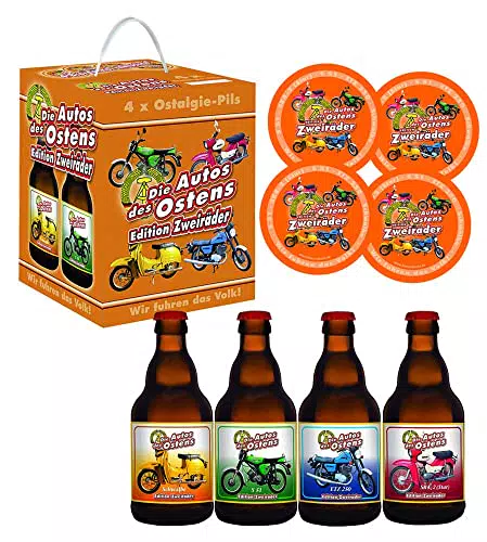 Bierwürfel Die Zweiräder des Ostens 4X0, 33l mit 4 Sammler Bierdeckel
