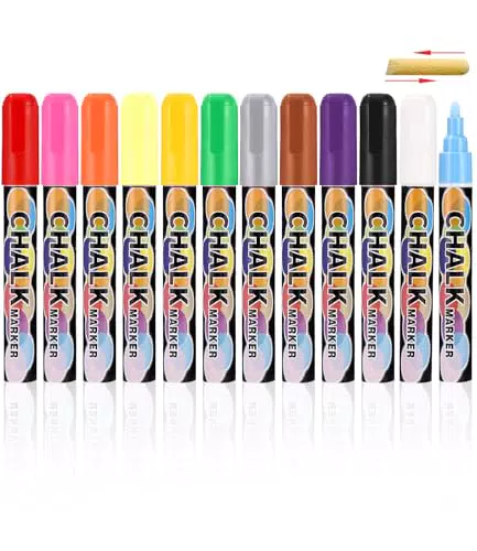Bixury Whiteboard Stifte 12 Farben Whiteboard Marker Kreidestifte für Fenster Neon Kreide Stift Chalk Marker 2 in 1 Kreidemarker Rundspitze Abwischbar von Whiteboards für Glas Tafeln Zeichnung