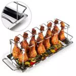 Blumtal Hähnchenschenkel Halter aus 100% Edelstahl inkl. Auffangschale Backofenfest - Robuster Hähnchen Grill Ständer - für 12 Schenkel