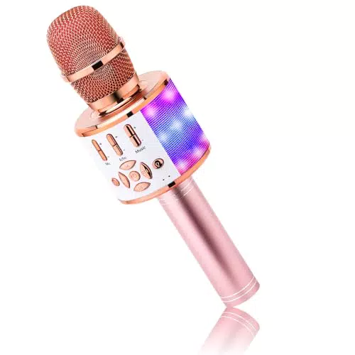 BONAOK Bluetooth-Mikrofon für Kinder mit LED-Lichtern - Kabelloses Mini-Karaoke-Gerät - Ideal für Party und Geburtstag - Kompatibel mit iOS und Android