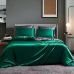 Boqingzhu Satin Bettwäsche 200x200cm Grün Grau Luxus Glanzsatin Seidenbettwäsche Set Wende Dunkelgrün Anthrazit Uni Einfarbig Glatt Glänzend Bettbezug und 2 Kissenbezüge 80x80cm