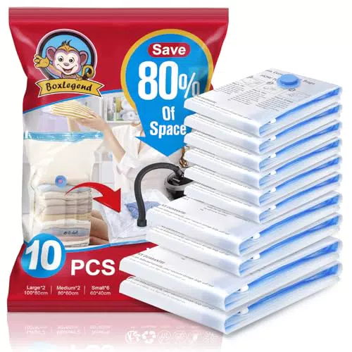 BoxLegend Vakuumbeutel 10 Stück, 2XL*100x80 + 2L*80x60 + 6S*60x40cm