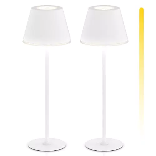 Brandson - 2 x LED Tischlampe kabellos dimmbar - mit Akku aufladbar - 3 Farbstufen - warmweiß neutralweiß kaltweiß - Metall - - Tischleuchte - Nachttischlampe - Leselampe - Indoor/Outdoor - weiß