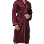 Bresdk Morgenmantel Herren Satin Kimono Robe Lang Leichter Bademantel für Männer