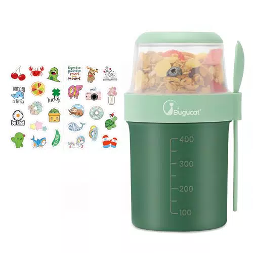 Bugucat Müslibecher to Go 2in1 – Auslaufsicherer Joghurt- und Salatbecher