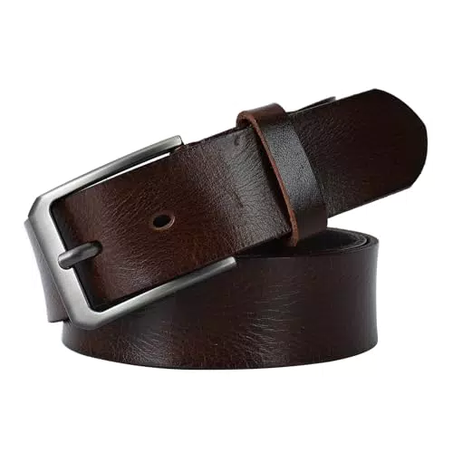 CALIYO Gürtel Herren, Ledergürtel Herren aus Rindsleder Belt Men Metall Retro Jeansgürtel
