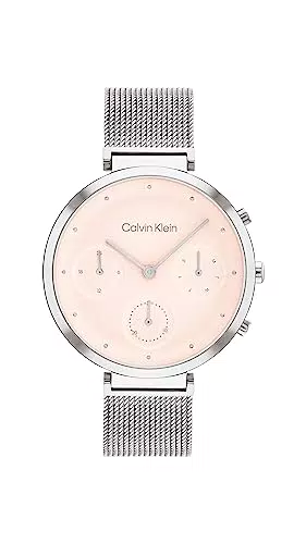 Calvin Klein Multi Zifferblatt Quarz Uhr für Damen Kollektion Minimalistic T-BAR mit Edelstahlarmband