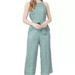 Canil4Y Damen Jumpsuit Sommer Overall Frauen Gestreiften Hosenanzug Ärmellos Playsuit Breites Bein Romper Spielanzug Weites Bein Grün X