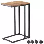 Casaria Beistelltisch Holz Couch Schwarz 40kg Belastbarkeit 70cm Hoch 50x35cm Tisch Klein mit Rollen Laptop Kaffeetisch C Form Wohnzimmer Nachttisch Gestell aus Metall