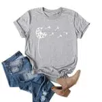 Cicy Bell Tops für Damen Pusteblume T-Shirt Grafische Löwenzahn Druck Rundhals Sommer Baumwoll Kurzarm T Shirts Grau