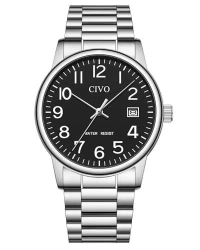 CIVO Uhren Herren Silber Armbanduhr: Wasserdicht Männer Uhr Schwarz Ziffernblatt Klassisch - Edelstahl Herren Uhr Analog Quarz mit Datum