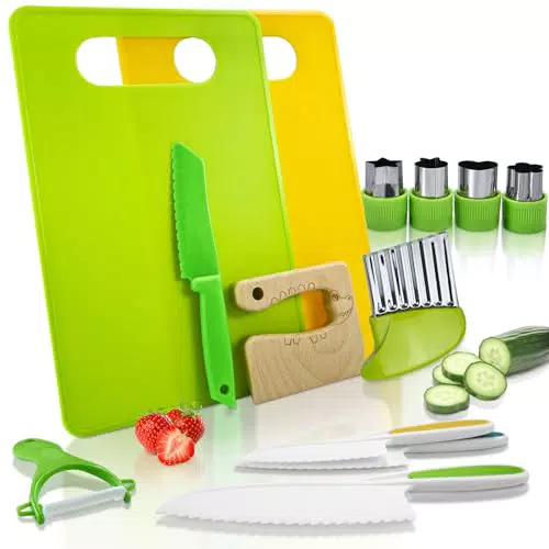CNMTCCO Kindermesser 13-teiliges Kinder-Küchenmesser-Set zum Kleinkinder die Lernen Schneiden und Kochen von Gemüse oder Obst