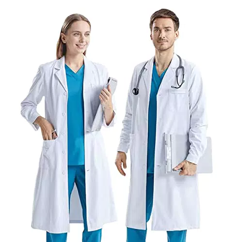 CoatCool Laborkittel für Damen und Herren, Langarm Arztmantel mit 3 Taschen