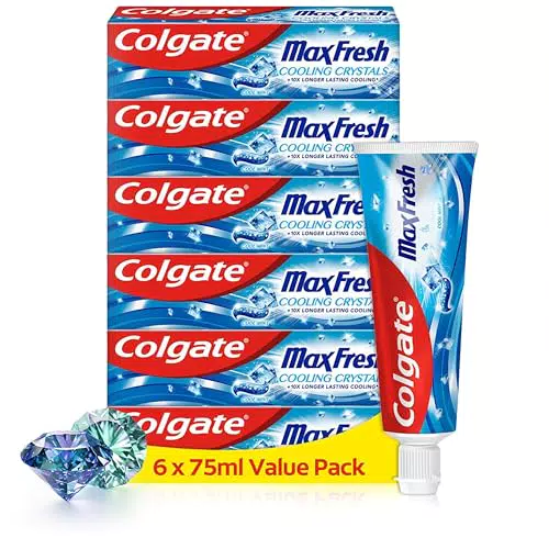 Colgate Zahnpasta Max Fresh Cooling Crystals 6x75 ml effektive Zahnreinigung für langanhaltende Frische und ein sauberes Mundgefühl hält die Zähne weiß und bekämpft Karies