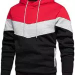 comefohome Hoodie Herren Pullover Langarm Sweatjacke Kapuzenpullover Farbblock Sweatshirt Red X-Large