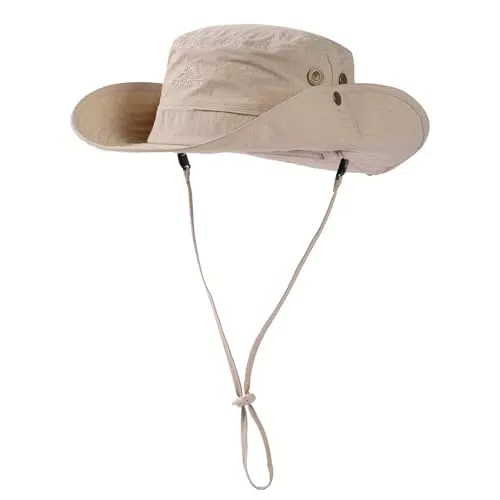 Comhats Sonnenhut Damen UV Schutz 50 mit Pferdeschwanzloch Faltbar wasserdichte Safari Hut Herren Outdoor Wanderhut Boonie Hat Breitkrempe tropenhut Sonnenhut zum Angeln Hellbeige M 54-57C