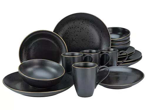 CreaTable, 22699, Serie Industrial Gold BLACK, 16-teiliges Geschirrset
