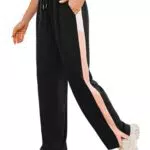 Crewhpo Jogginghose Damen Lang Trainingshose Kontrastfarben für Frauen High Waist Freizeithose Sporthose Outdoorhose Baumwolle mit Kordelzug für Sport Freizeit Gym