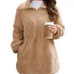 CURLBIUTY Damen Pullover mit halbem Reißverschluss und Stehkragen aus Teddyfleece