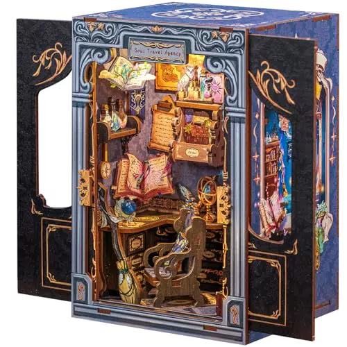 CUTEBEE Book Nook Kit - DIY Miniature House, Puppenhaus Miniatur Haus Selber Baue Bausatz mit Staubschutzhülle und LED-Licht