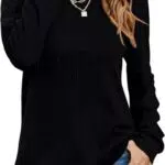 Damen Pullover Langarmshirt Elegant Herbst Winter Rundhals Sweatshirt Plissee