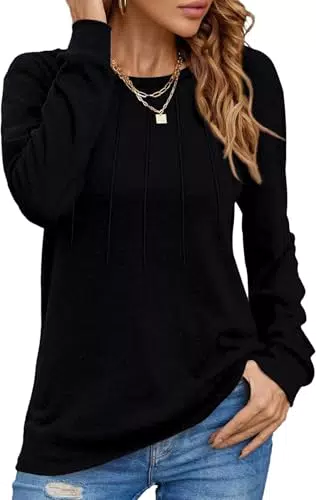 Damen Pullover Langarmshirt Elegant Herbst Winter Rundhals Sweatshirt Plissee