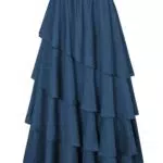 Damen Renaissance Trachtenrock Vintage Hohe Taille mit Taschen Maxi Rock Denim Blau