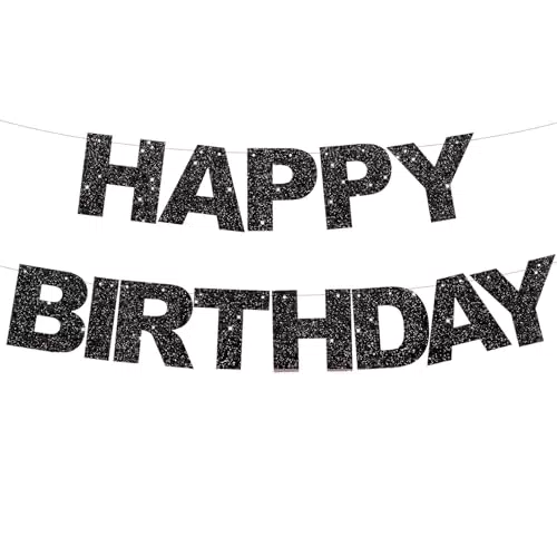 DecoGlee Schwarzes "Happy Birthday"-Banner vorbespannt
