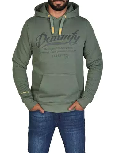 DENIMFY Hoodie Herren Regular Fit DFArno Kapuzenpullover Pullover Print Grün L