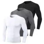doorslay 3pcs Men's Athletic Long Sleeve Compression Shirts Quick Dry Workout T-Shirt Running Tops