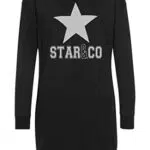 DOTIN Damen Sweatkleid Langarm Sternen Druck Sweatshirt Hoodie Kleid Casual Herbst Pullover Kleider Mini Lange Tops