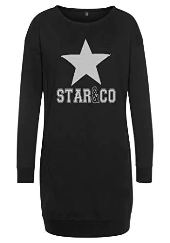 DOTIN Damen Sweatkleid Langarm Sternen Druck Sweatshirt Hoodie Kleid Casual Herbst Pullover Kleider Mini Lange Tops