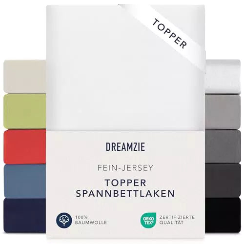 Dreamzie Premium Spannbettlaken - 100% Jersey Baumwolle - Oeko-TEX Qualität