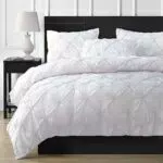 DXHOME Plissee Bettwäsche 200x200 Weiß Geometrische Kariert Wendebettwäsche Aesthetic Microfaser Mädchen Teenager Luxus Bettbezug mit Reißverschluss und 2 Kissenbezüge 80 x 80cm
