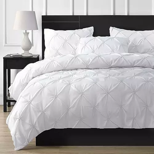 DXHOME Plissee Bettwäsche 200x200 Weiß Geometrische Kariert Wendebettwäsche Aesthetic Microfaser Mädchen Teenager Luxus Bettbezug mit Reißverschluss und 2 Kissenbezüge 80 x 80cm