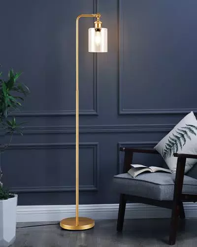 EDISHINE Stehlampe Wohnzimmer, Schwenkbarer Glas-Lampenschirm