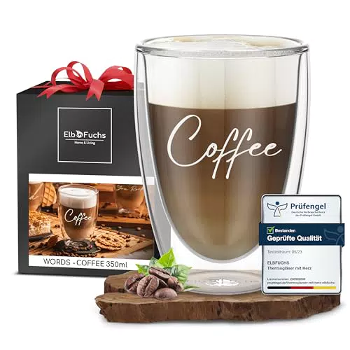 ElbFuchs Doppelwandiges Latte Macchiato Glas, COFFEE |1x 350ml Ideal als Thermoglas für Cappuccino