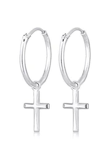 Elli Ohrringe Damen Creolen Kreuz Anhänger Glaube Religion in 925 Sterling Silber