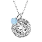 Engelsrufer Damen Halskette aus Sterling Silber und Sternzeichen Fisch Anhänger - besetzt mit 5 Zirkonia Steinen und einem Blauer Achat Stein Anhänger - Länge: 50cm