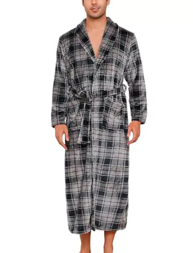 ENJOYNIGHT Herren Bademantel Flauschig Fleece Kuschelweich Saunamantel