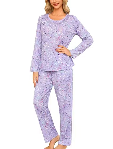 ENJOYNIGHT Schlafanzug Damen Lang Pyjama Set Baumwolle Langarm Nachtwäsche Zweiteiliger Hausanzug mit Taschen