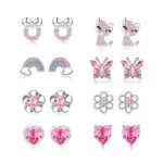 EXGOX 8Paare Hypoallergen Ohrstecker Silber925 Damen Mädchen Tiny Ohrstecker Silber AAAAA Zirkonia SterlingSilber Ohrringe Set Schmetterling Silber Ohrringe Mädchen