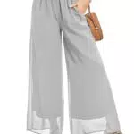 Famulily Damenhose Casual Chiffon Hose Sommer Flowy Lange Hose Leichte Weitbeinhose Grau
