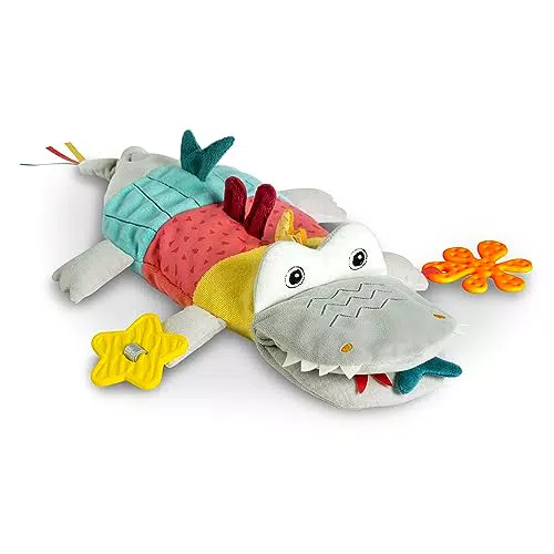 Fehn Handpuppe Baby Spielzeug Krokodil - Kuscheltier mit Rassel