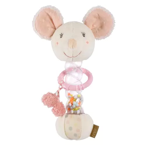 Fehn Regenmacher Maus Motorik-Spielzeug mit Rassel zum Greifen und Geräusche erzeugen Rasselstab fördert spielerisch Sinne & Motorik für Babys und Kleinkinder ab 0+ Monaten