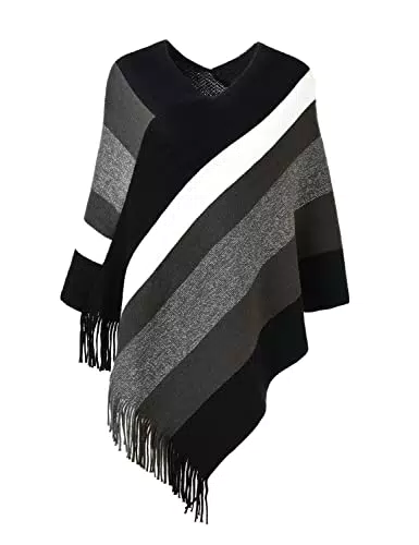 Ferand Damen Poncho Pullover mit Fransen und Kapuze - Vielseitiger Schal für Herbst und Winter