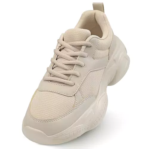 festooning Damen Turnschuhe Walking Lace-Up Bequeme Papa Turnschuhe Workout Sport Arbeit Freizeitschuhe offwhite37