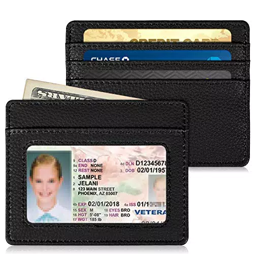 Fintie Flache Geldbörse Kartenetui Ausweishülle, Premium Kunstleder RFID Schutz Slim Geldbeutel Kreditkartenetui mit ID-Fenster und Schnellzugriff-Fach für Herren Damen