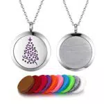 Flongo Aroma Diffuser Kette Aromatherapie: Duft Halskette für Ätherische Öle Weihnachtsbaum Edelstahl Duftkette mit 10 Farbigen Filz Pads ölpads Silber für Damen Frauen